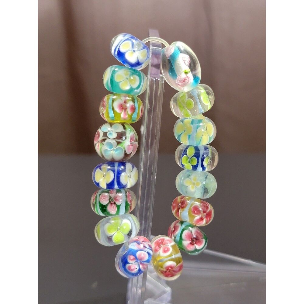 Kids Millefiori Glass Bead Stretch Bracelet Floral Lampwork Multi Color Child